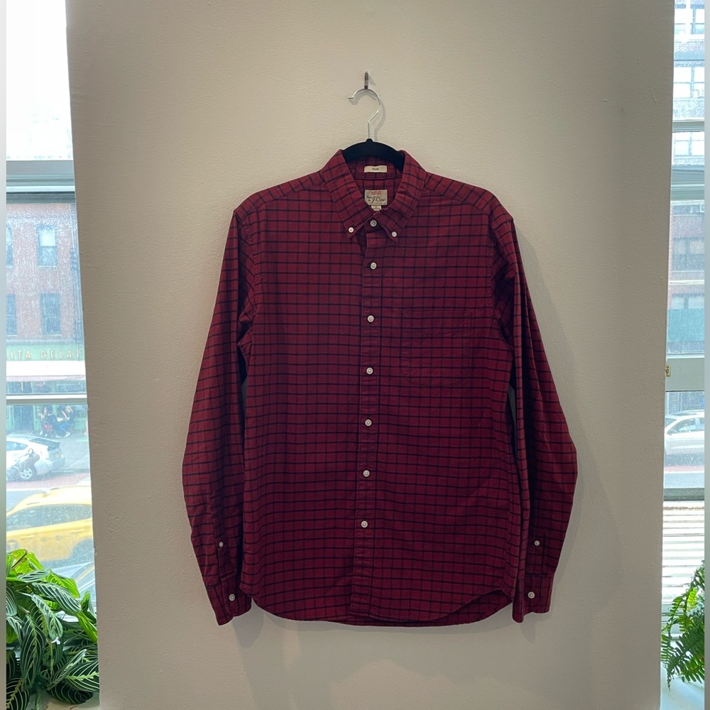 J.Crew Red Checkered Slim Fit Button Down Oxford (medium)